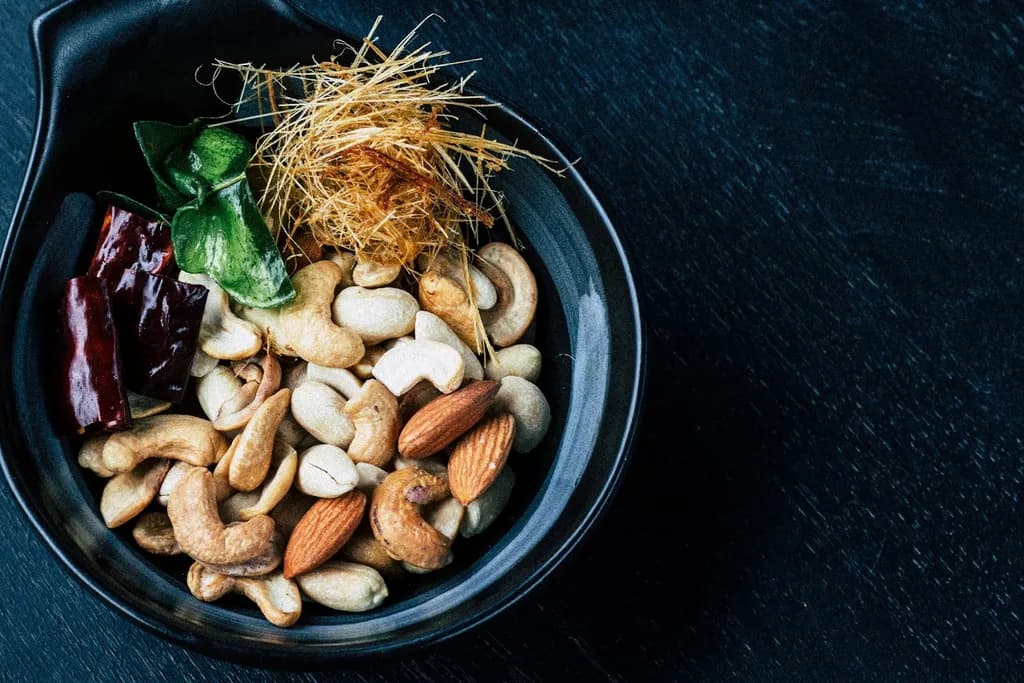 An assortment of mixed nuts in close up